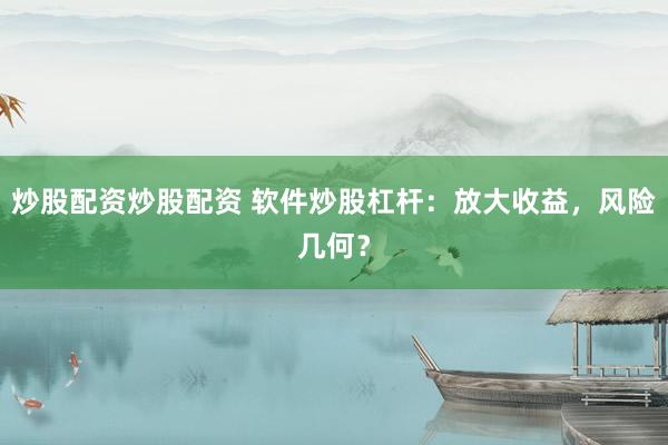 炒股配资炒股配资 软件炒股杠杆：放大收益，风险几何？