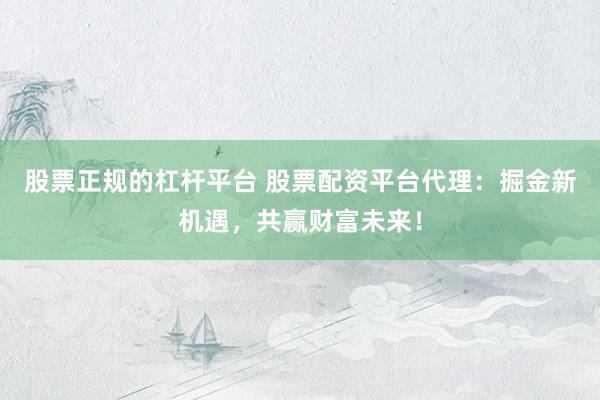 股票正规的杠杆平台 股票配资平台代理：掘金新机遇，共赢财富未来！