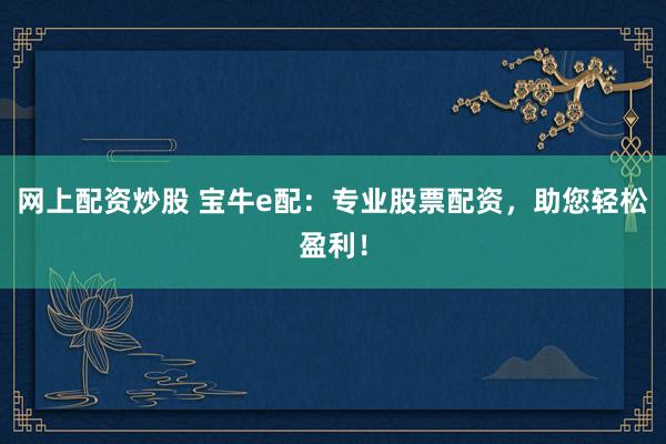 网上配资炒股 宝牛e配：专业股票配资，助您轻松盈利！