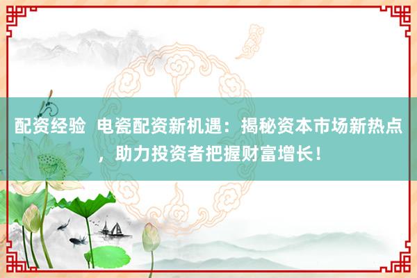 配资经验  电瓷配资新机遇：揭秘资本市场新热点，助力投资者把握财富增长！