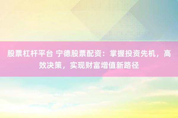 股票杠杆平台 宁德股票配资：掌握投资先机，高效决策，实现财富增值新路径