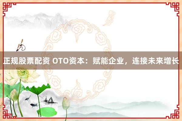 正规股票配资 OTO资本：赋能企业，连接未来增长
