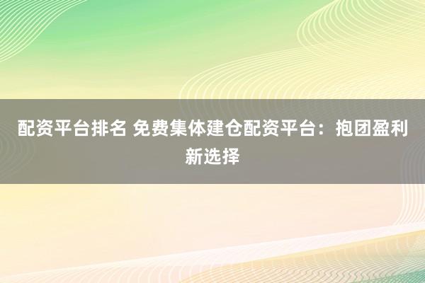 配资平台排名 免费集体建仓配资平台：抱团盈利新选择