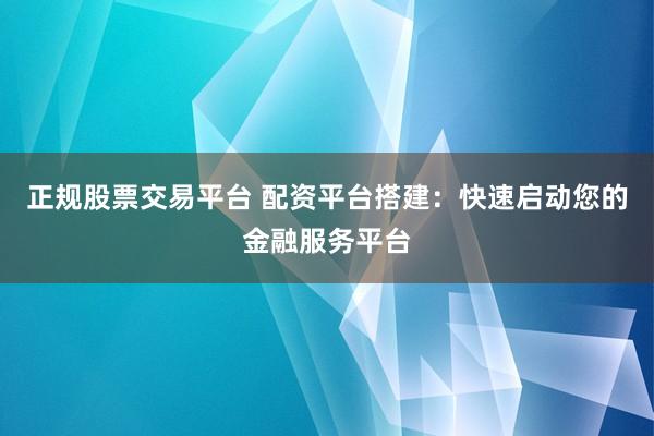 正规股票交易平台 配资平台搭建：快速启动您的金融服务平台